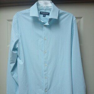 MIZZEN + MAIN Performance Wear Button Up Shirt Trim Fit Blue Gingham Size Medium